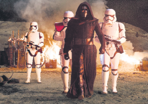 "The Force Awakens" villain Kylo Ren leads a group of First Order stormtroopers.